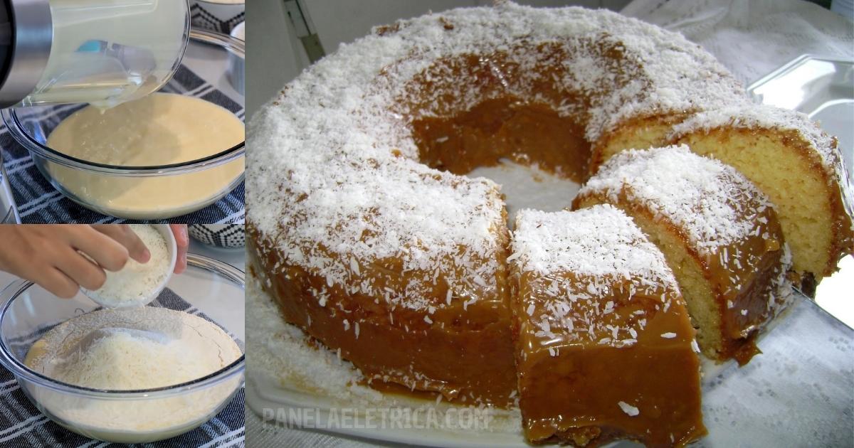 Bolo de coco de liquidificador, com calda e coco ralado por cima fica divino Bolo de coco de liquidificador, com calda e coco ralado por cima fica divino