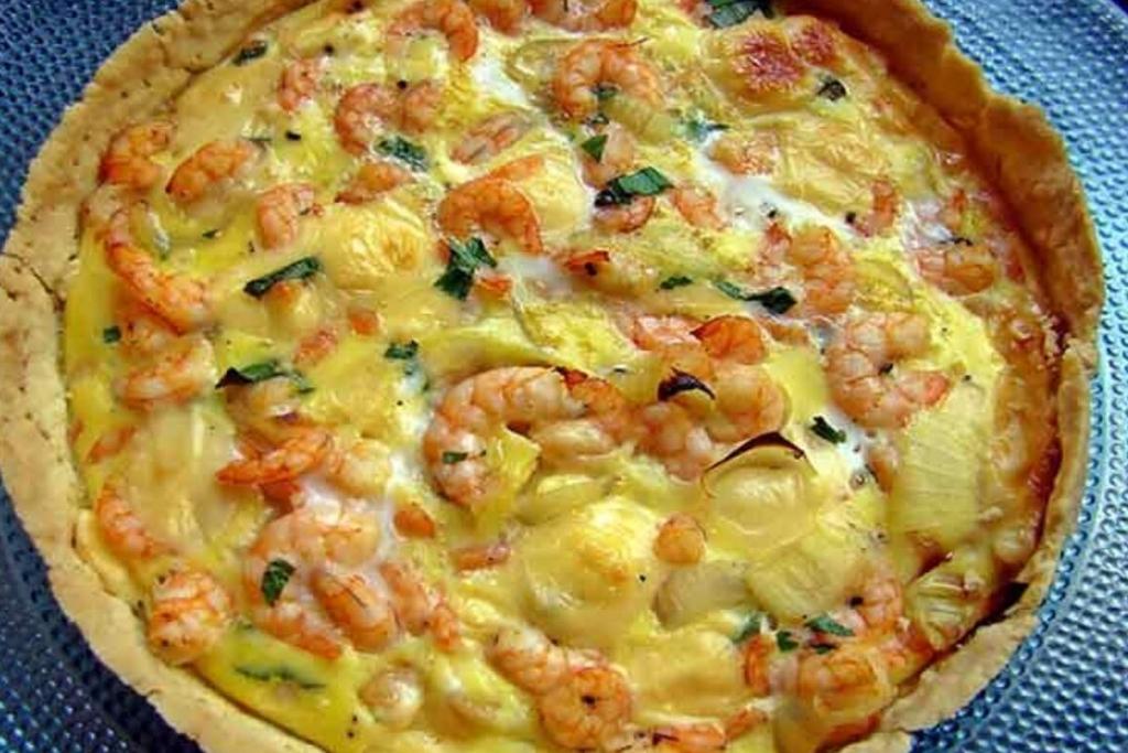 Quiche de camarão com requeijão suculento, esse quiche desmancha na boca